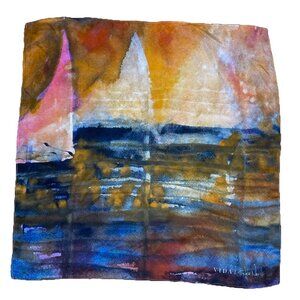 Vintage VIDA Abstract Art 100% Silk Scarf 22X22" Shea Neville Multicolor Artsy